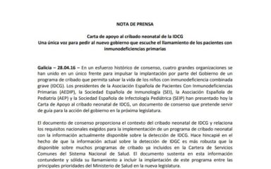 carta de apoyo al cribado neonatal
